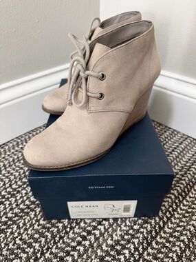 Cole Haan Grey/Taupe Lace-Up Wedge Booties